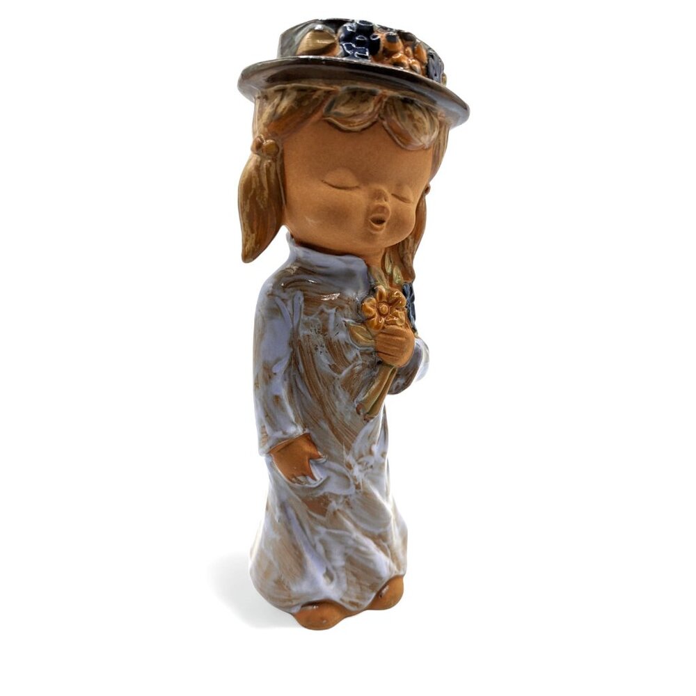 Vintage Flower Child Girl Figurine Terracotta Paul Marshall Japan 8” - Picture 2 of 9